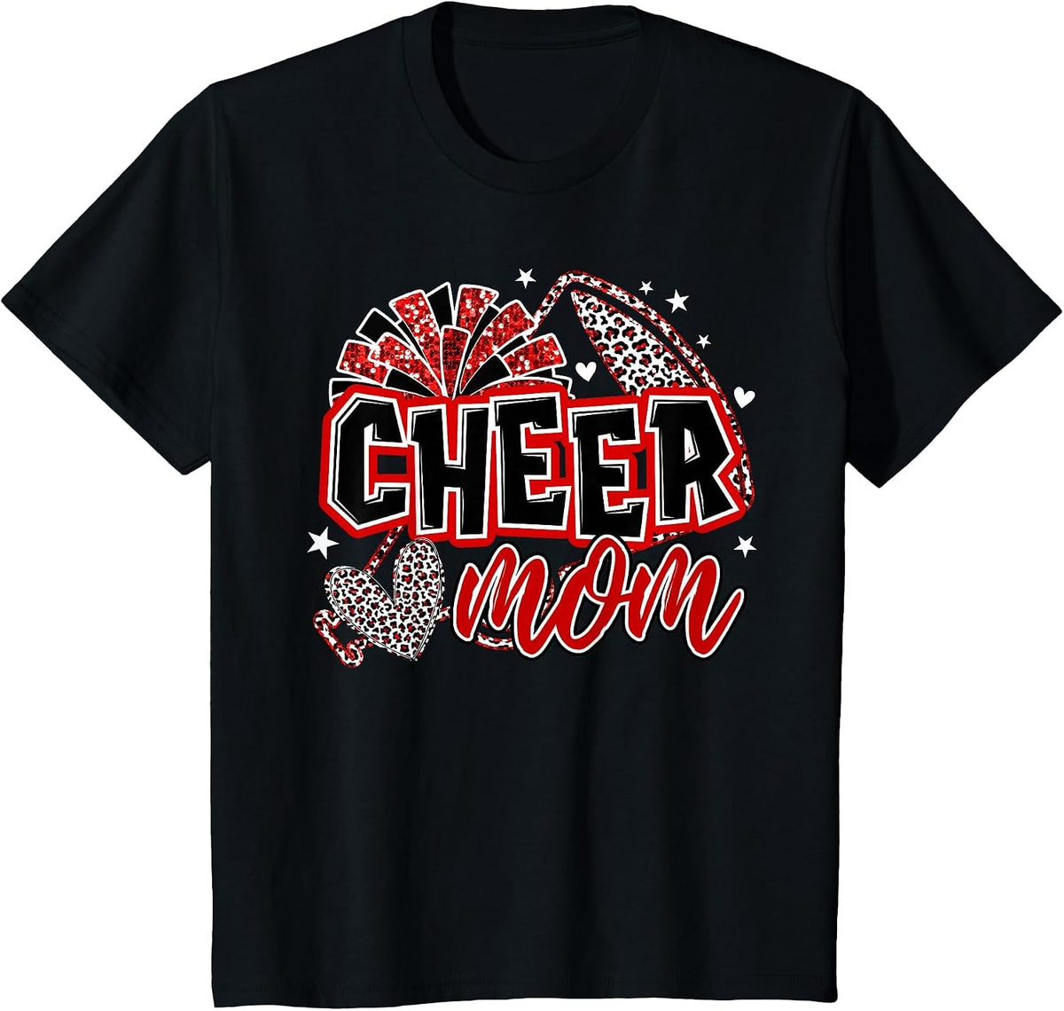 Cheer Mom Red Cheerleader Game Day Cheer Mama Football T-Shirt - Black