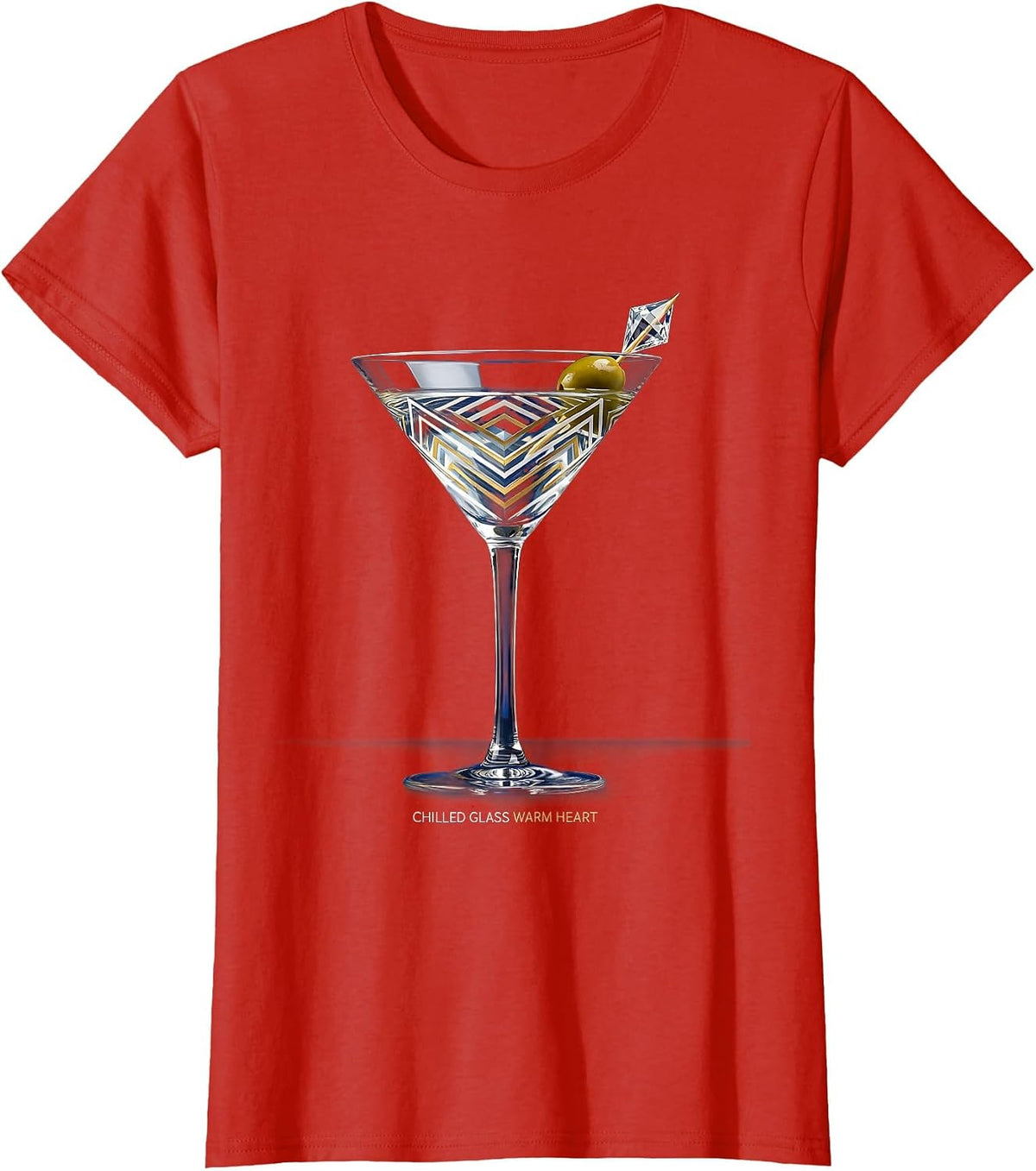 Chilled Glass Warm Heart Martini Design T-Shirt - Red