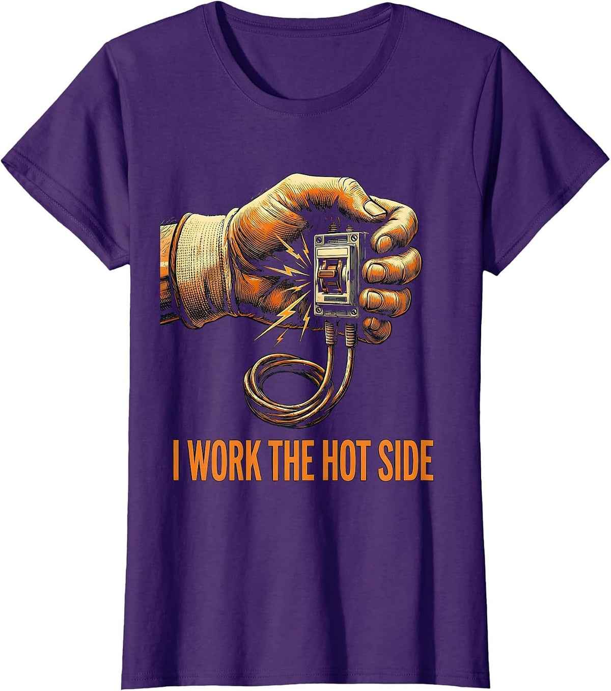 Women's I Work The Hot Side Funny Electrician Lineman Engineer T-Shirt - Purple