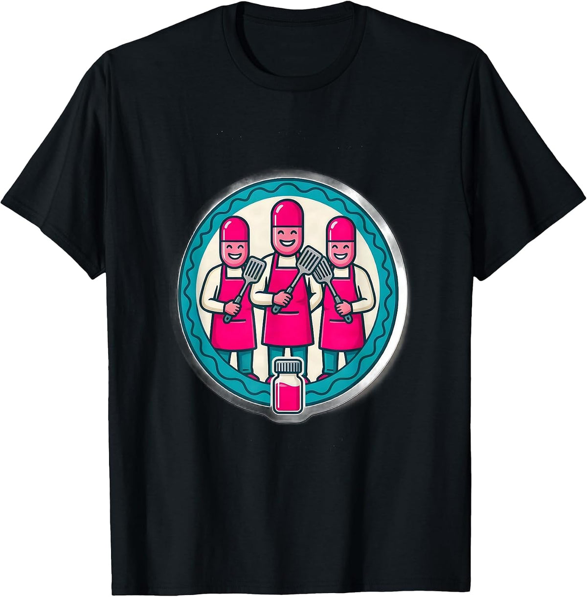 Men's Cute Pharmacy Tech Crew Capsule Figures Sticker Style T-Shirt - Black