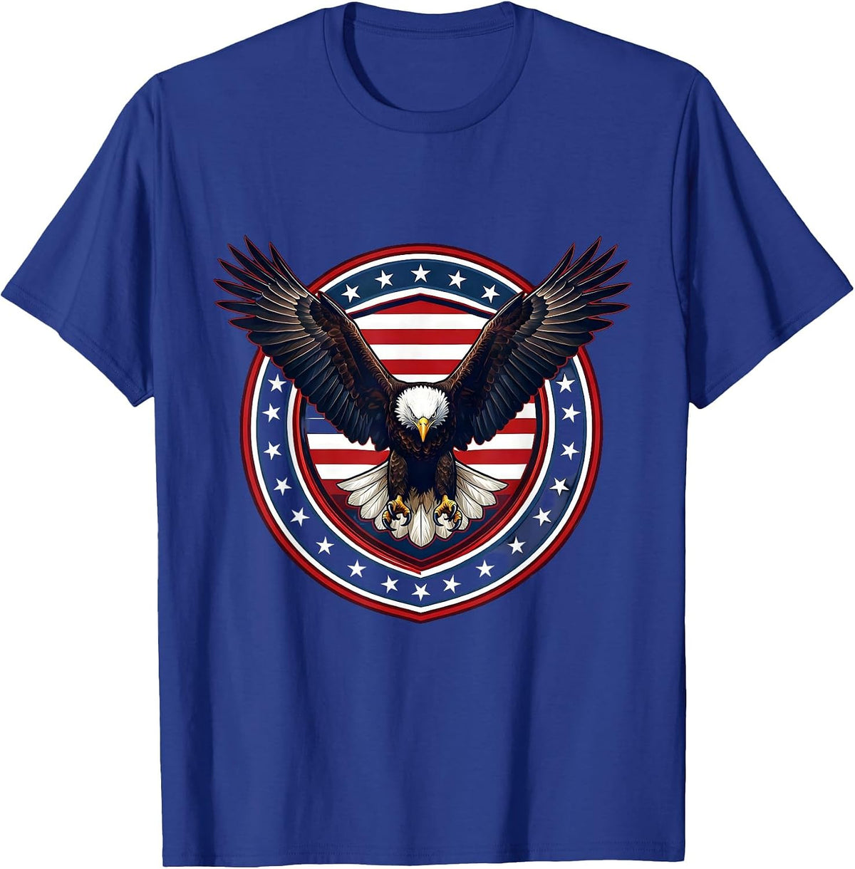 Men's Bald Eagle Landing Wings Spread Freedom Design T-Shirt - Royal Blue