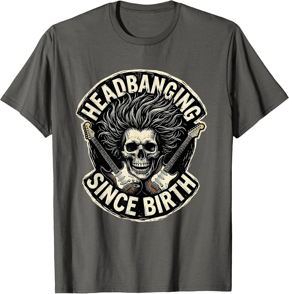 Headbanging Since Birth Rock and Roll Design T-Shirt - Asphalt Grey