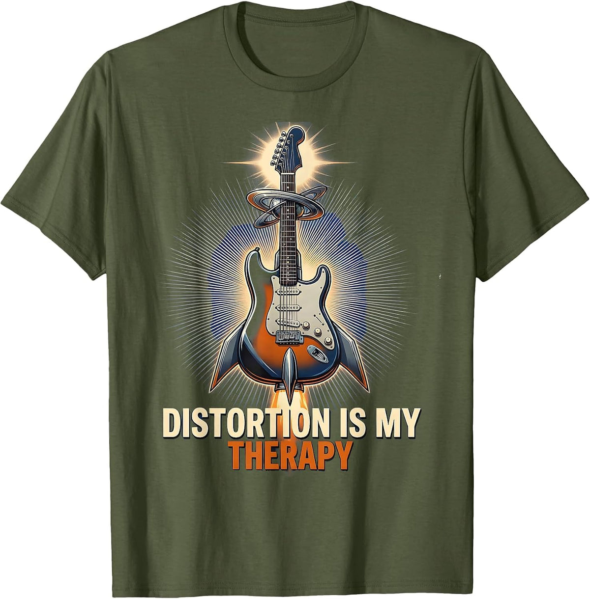 Distortion Is My Therapy Grunge Music Design T-Shirt - Olive Green