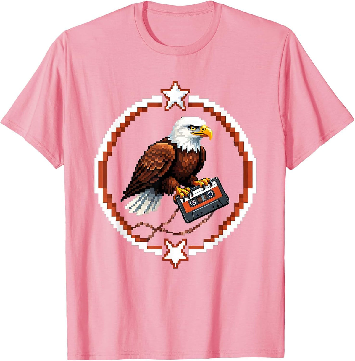 Bald Eagle Broken Cassette Tape Gen X Graphic T-Shirt - Pink