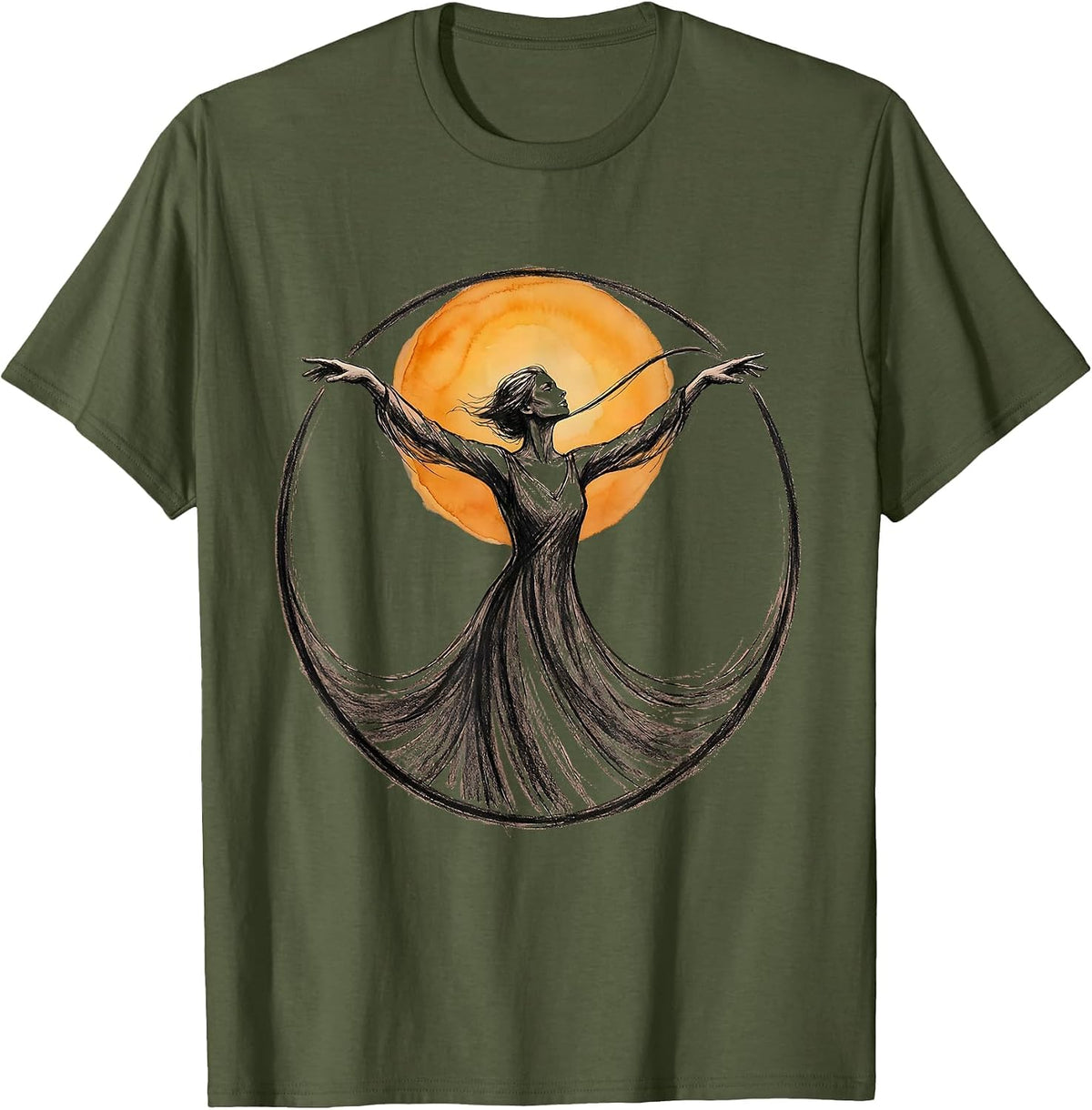 Gigi Sunrise Stretch Graphic Design T-Shirt - Olive Green