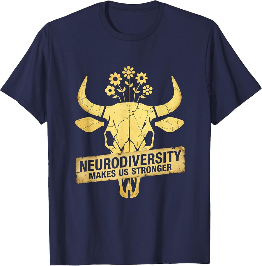 Neurodiversity Makes Us Stronger Autism Design T-Shirt - Navy Blue