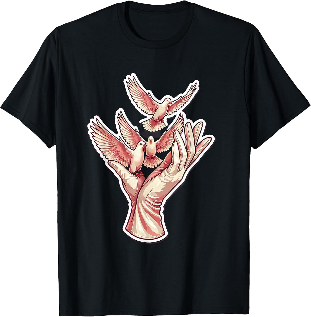 Men's Gigi Gloved Hand Releasing Doves Graphic T-Shirt - Black