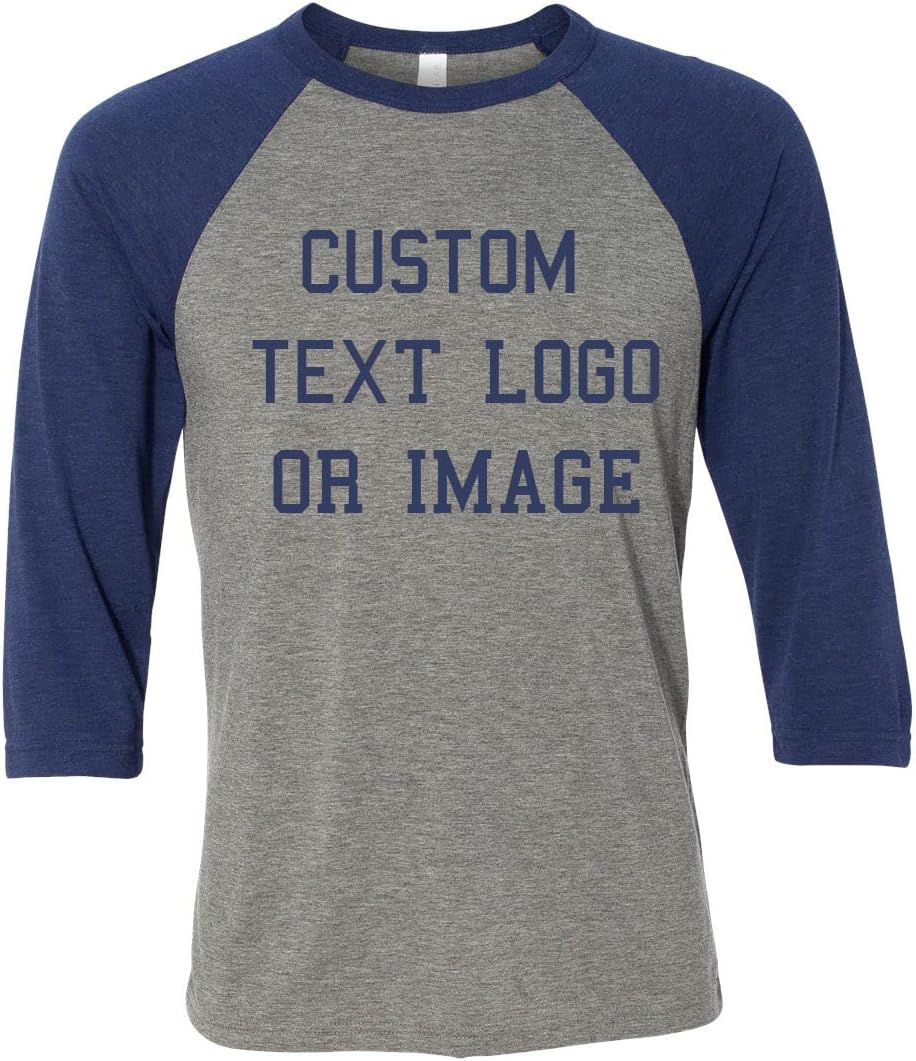 INK STITCH Custom Unisex Deisgn Your Own 3/4 Sleeve Baseball Tshirts Tees - Grey\/Triblend Navy