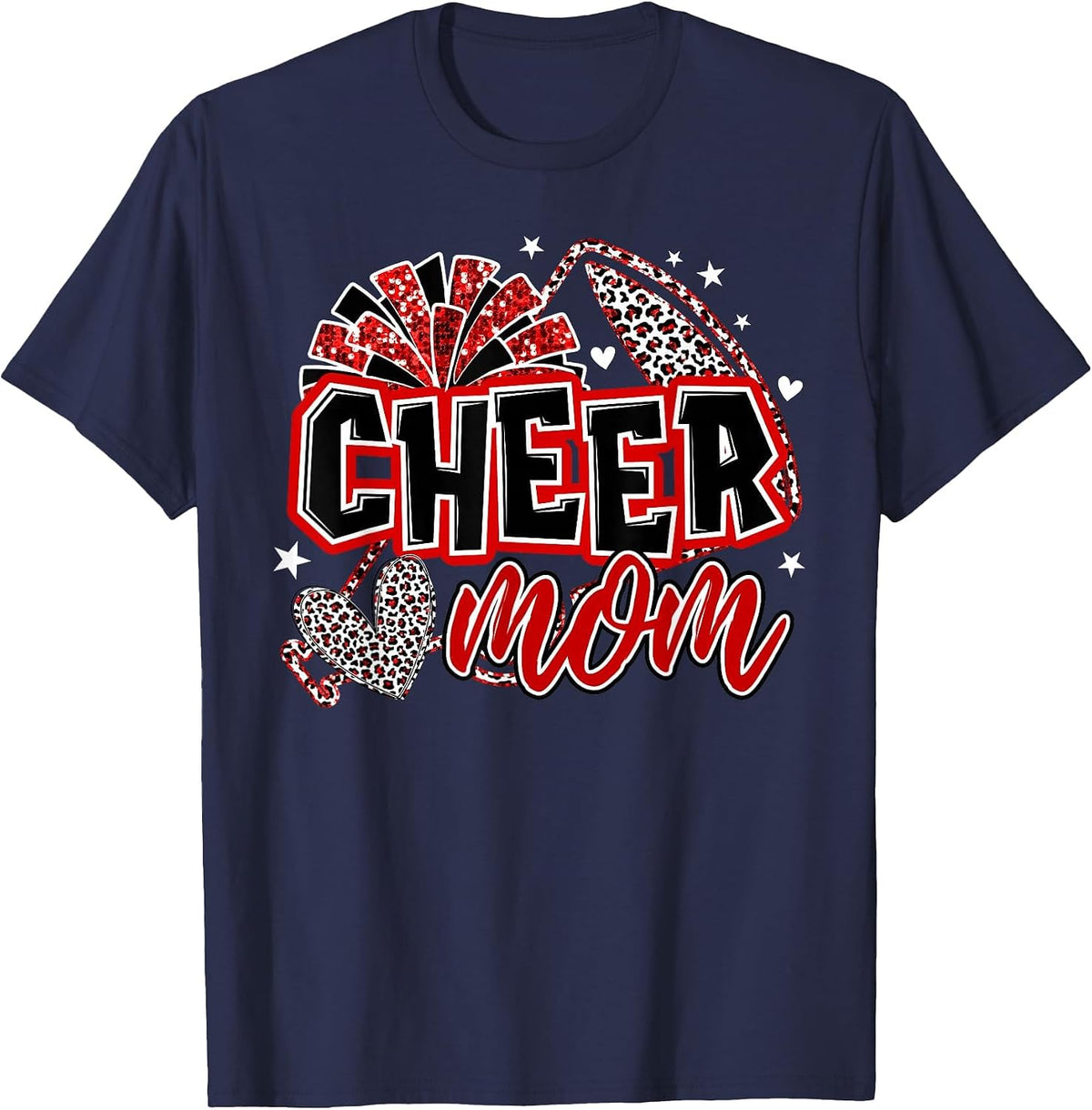 Cheer Mom Red Cheerleader Game Day Cheer Mama Football T-Shirt - Navy Blue