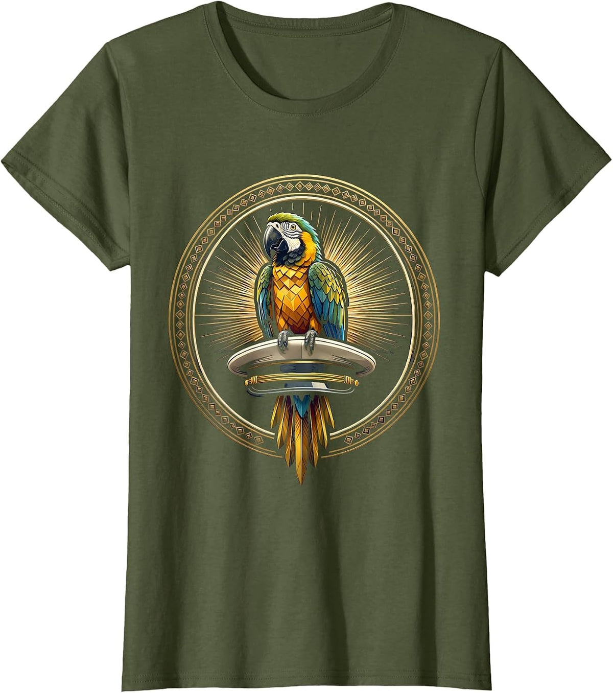 Women's Parrot on Captain's Hat Cruise Design T-Shirt - Olive Green