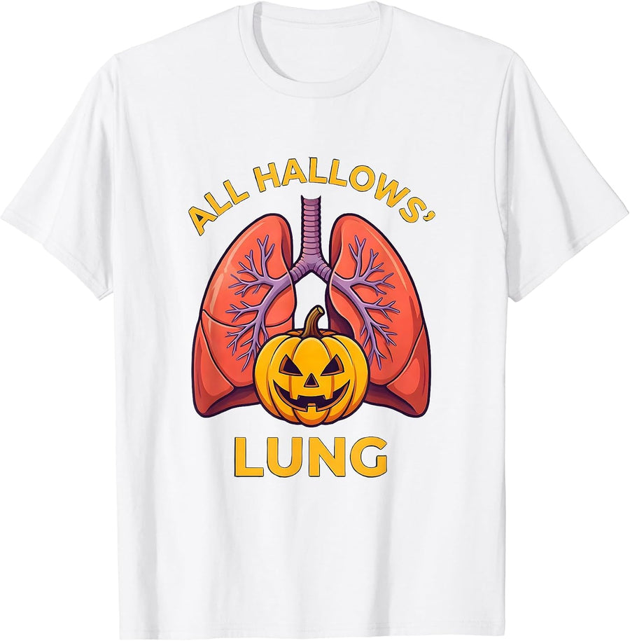 Men's All Hallows Lung Flat Vector Halloween Respiratory Therapist T-Shirt - White