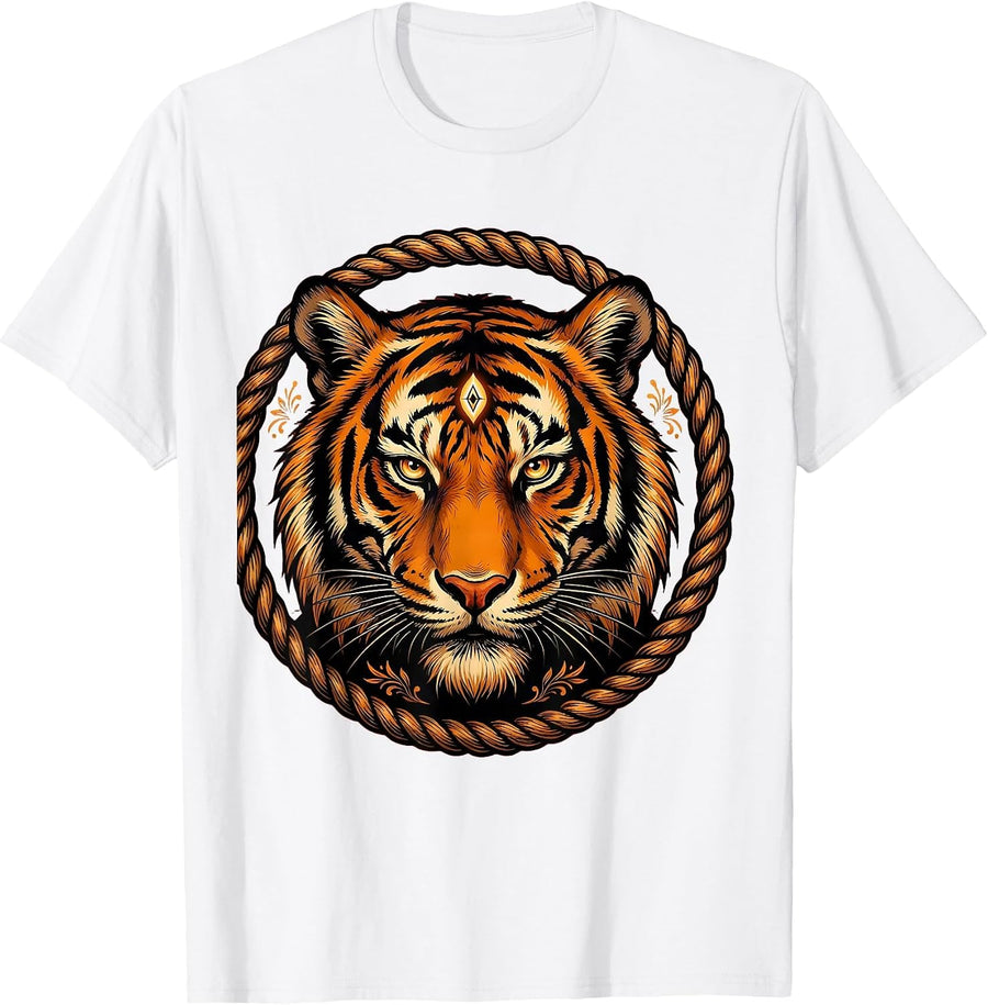 Men's Third Eye Tiger Mystical Wild Cat Graphic T-Shirt - White