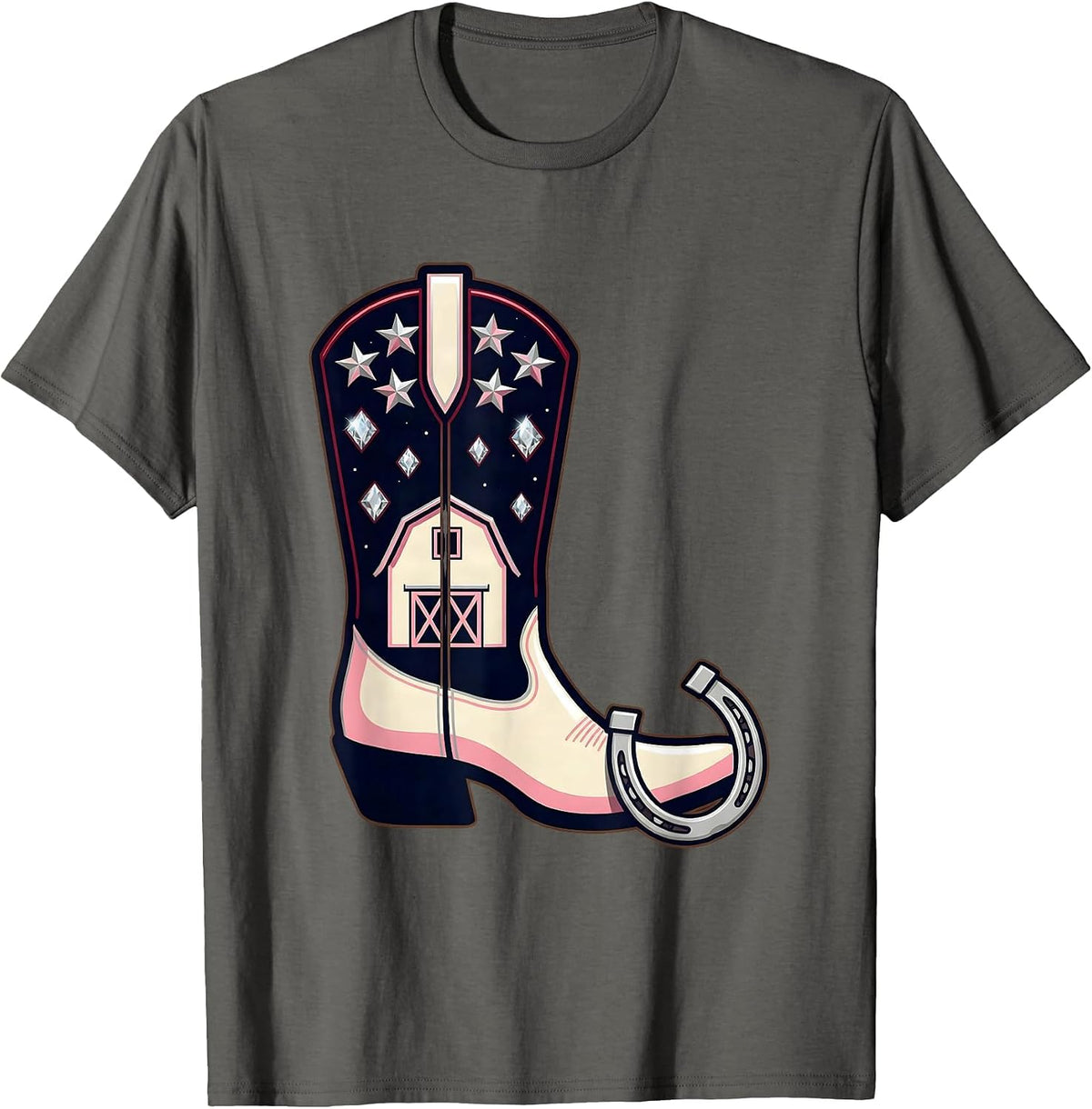 Men's Barn Silhouette Starry Night 90s Country Graphic T-Shirt - Asphalt Grey