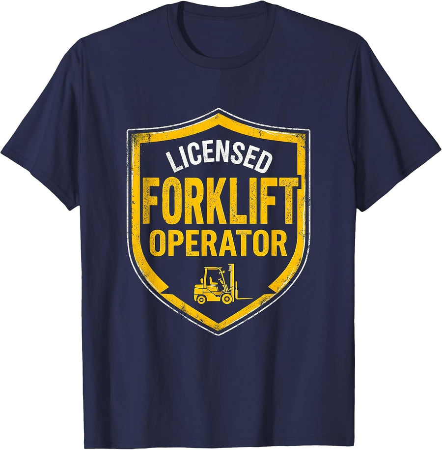 Licensed Forklift Operator Funny Construction Worker Heavy T-Shirt - Navy Blue