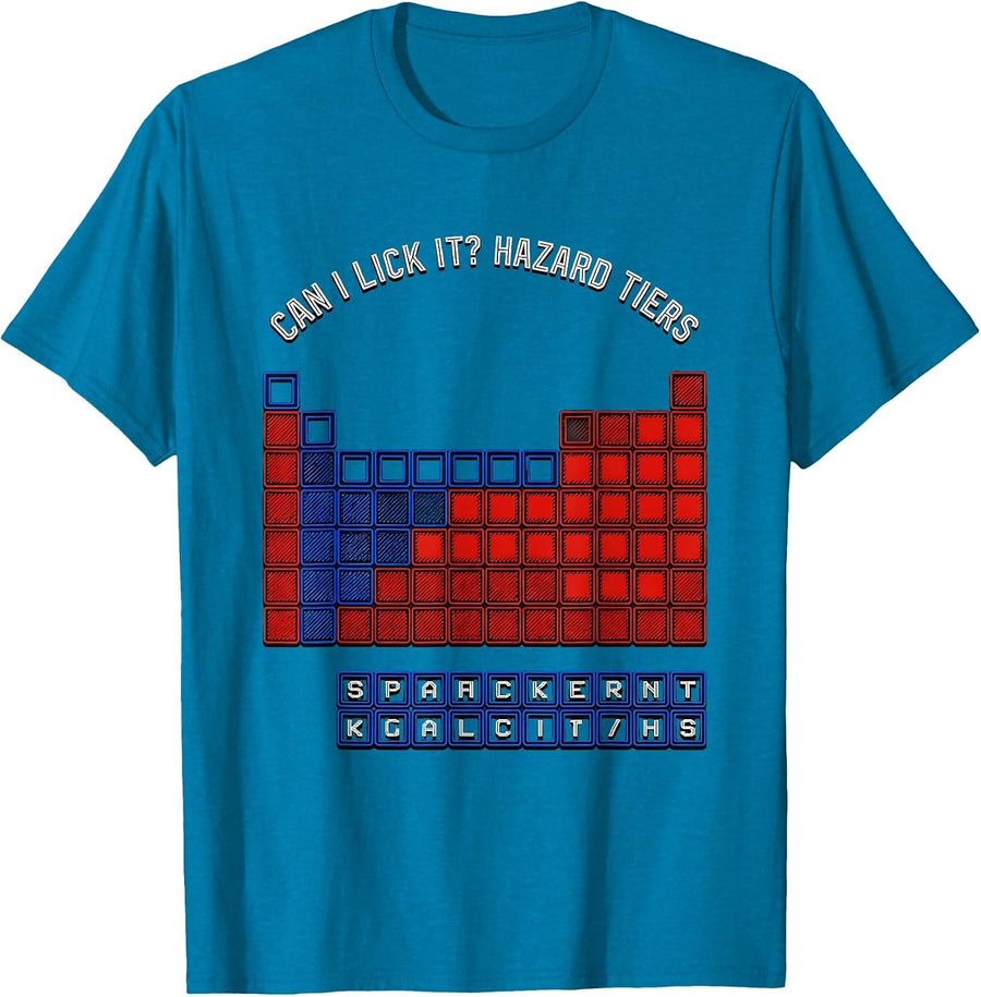 Can I Lick It Hazard Tiers Funny Chemistry Teacher Science T-Shirt - Sapphire Blue