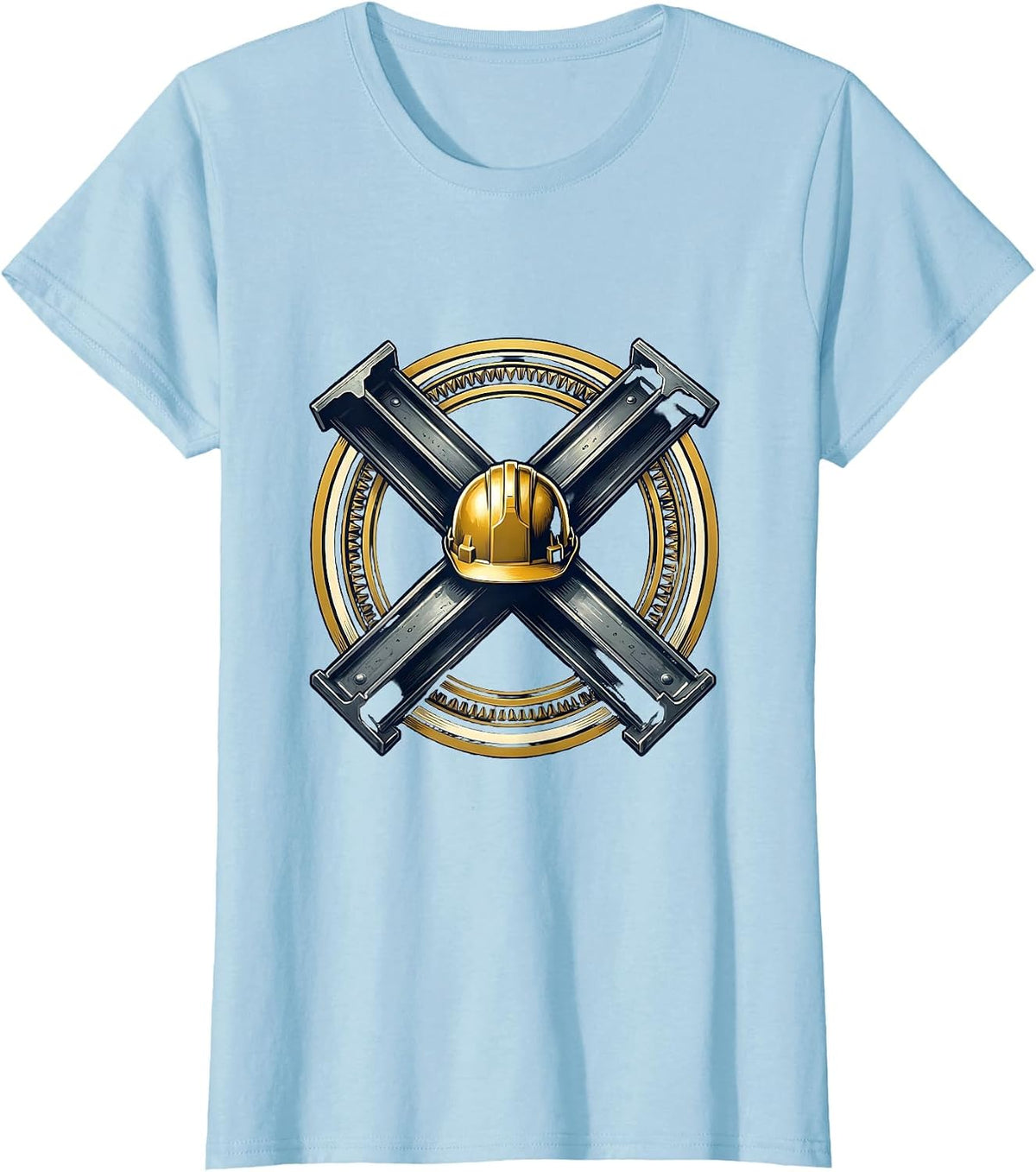 Labor Day Hardhat Crossed Steel Beams Graphic T-Shirt - Baby Blue
