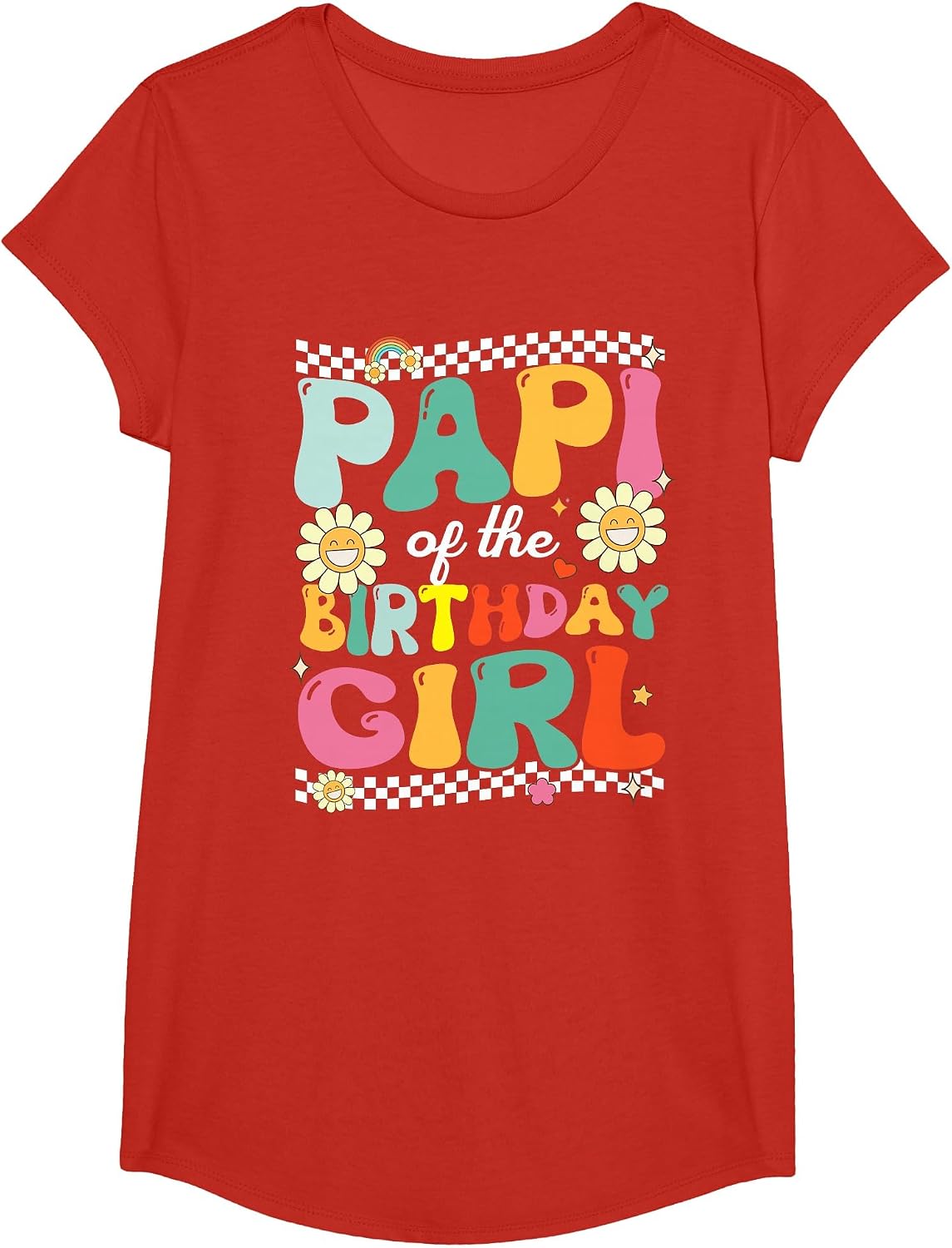 Papi of The Birthday Girl Family Groovy Birthday Party T-Shirt - Girls Red