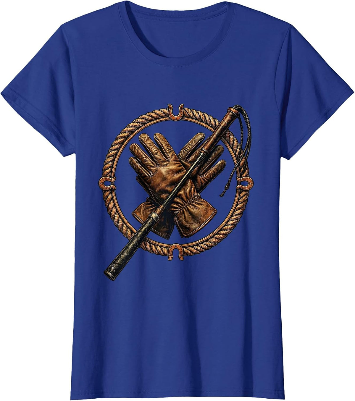 Women's Riding Gloves and Crop Horse Girl Graphic T-Shirt - Royal Blue