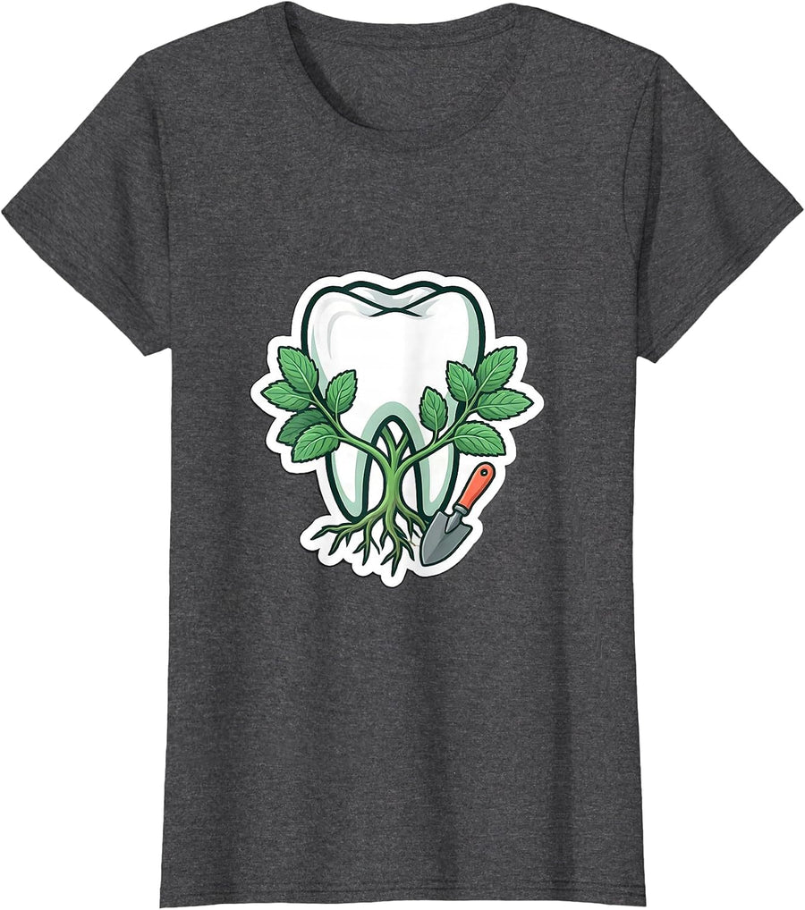Women's Molar Sprout Dental Hygienist Funny Dental Staff Gift T-Shirt - Dark Heather Grey