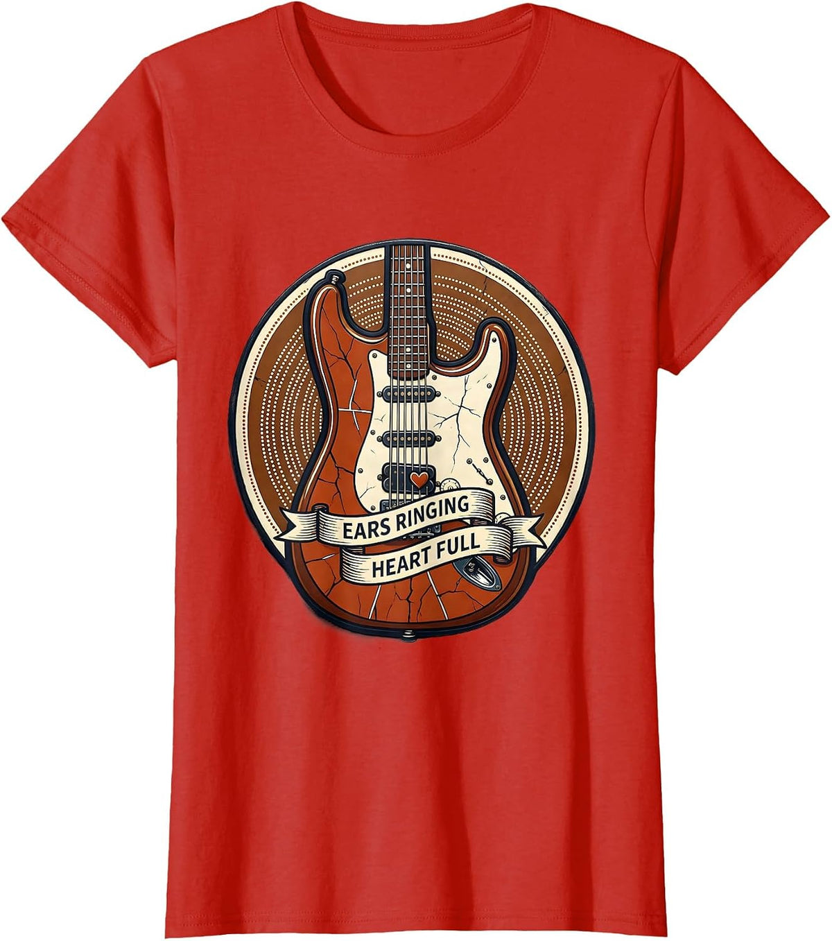 Women's Ears Ringing Heart Full Concert Music Design T-Shirt - Red