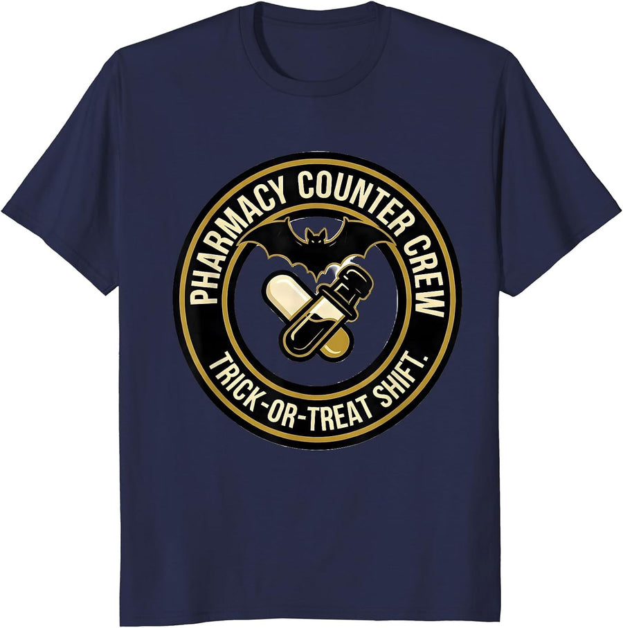 Pharmacy Counter Crew, Trick-Or-Treat Shift Halloween T-Shirt - Navy Blue