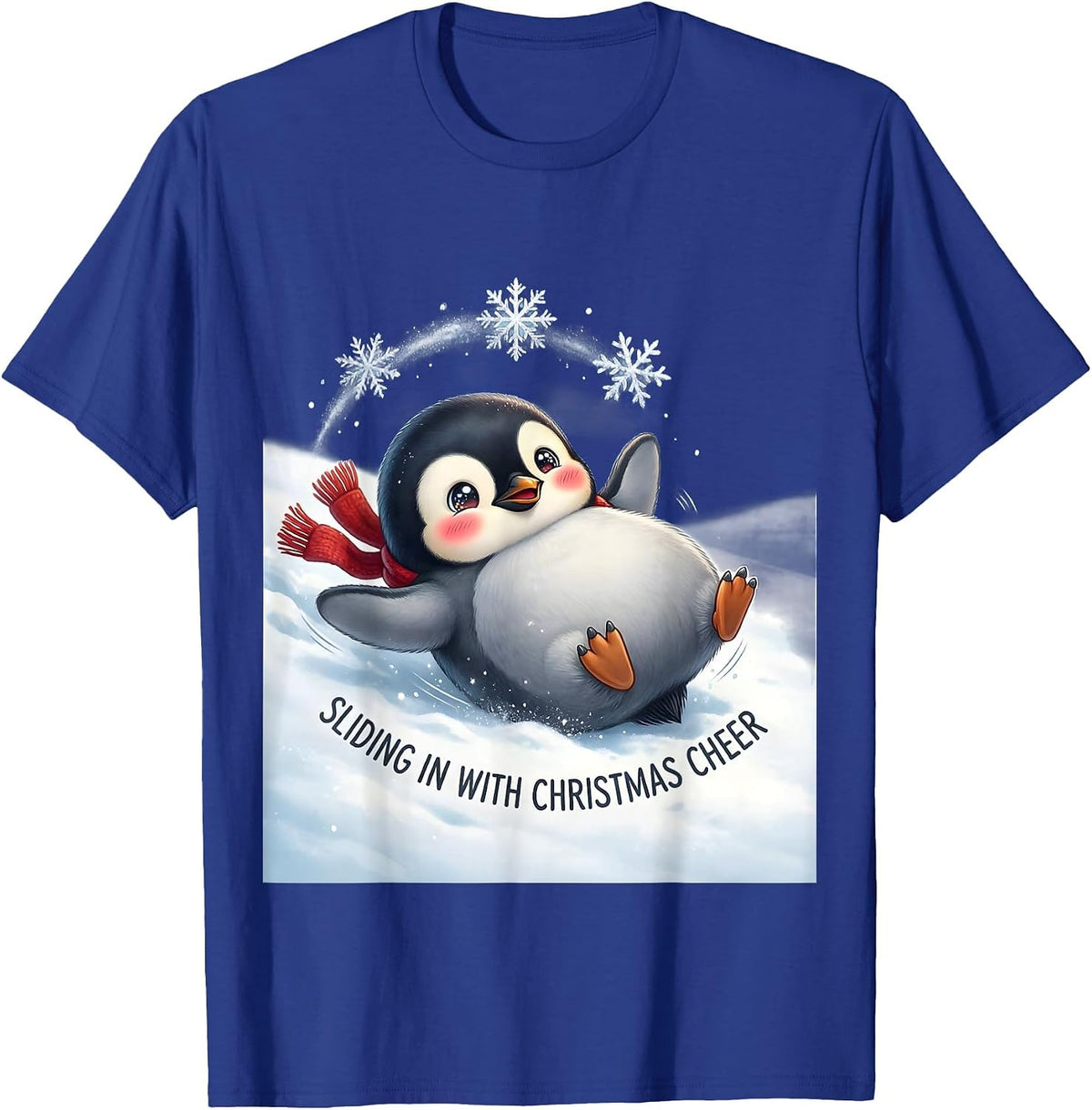 Men's Sliding In With Christmas Cheer Cute Kawaii Penguin Lover T-Shirt - Royal Blue