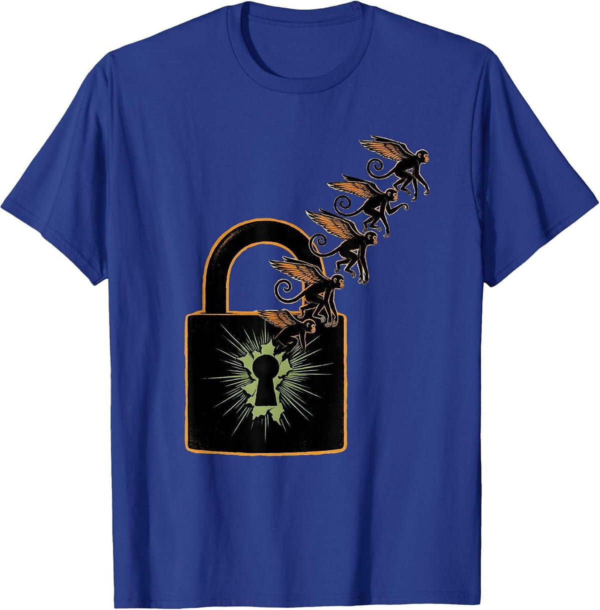 Flying Monkeys Padlock Ripped Open Funny Monkey Meme T-Shirt - Royal Blue