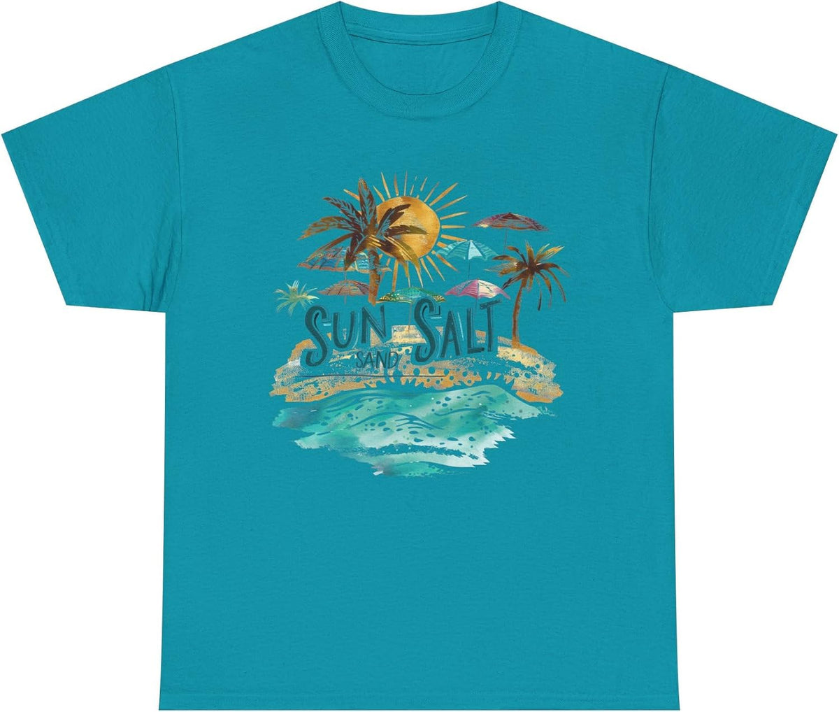 Sun, Salt & Sand Unisex Heavy Cotton Tee - Beach Lovers Shirt, Vacation T-Shirt, Summer Style - Tropical Blue