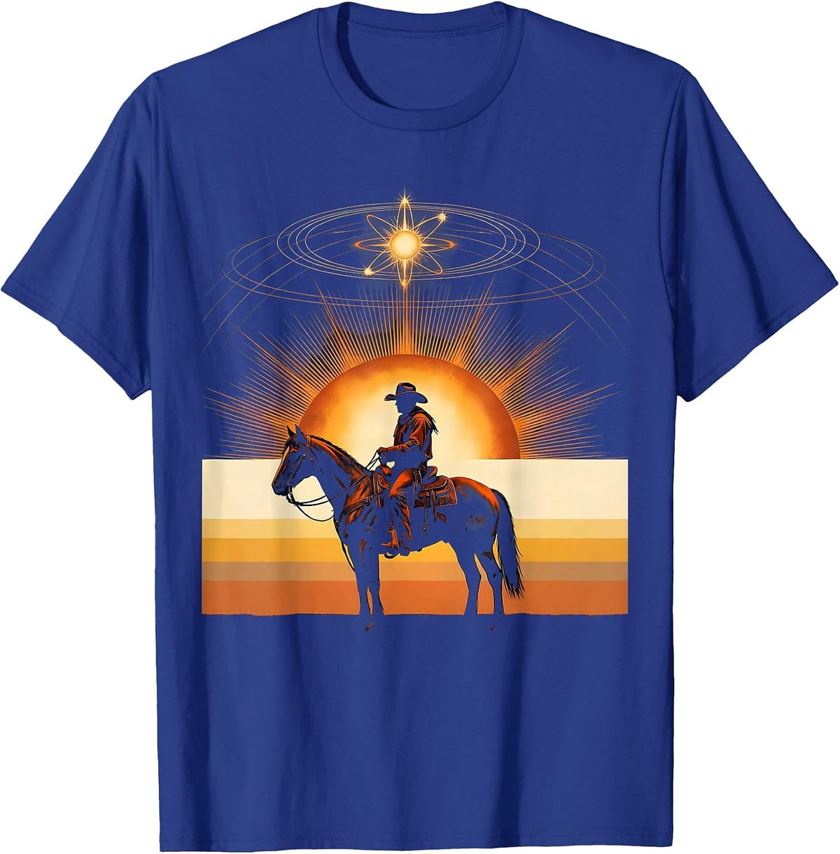 Cowboy Silhouette Riding Horse at Dusk T-Shirt - Royal Blue