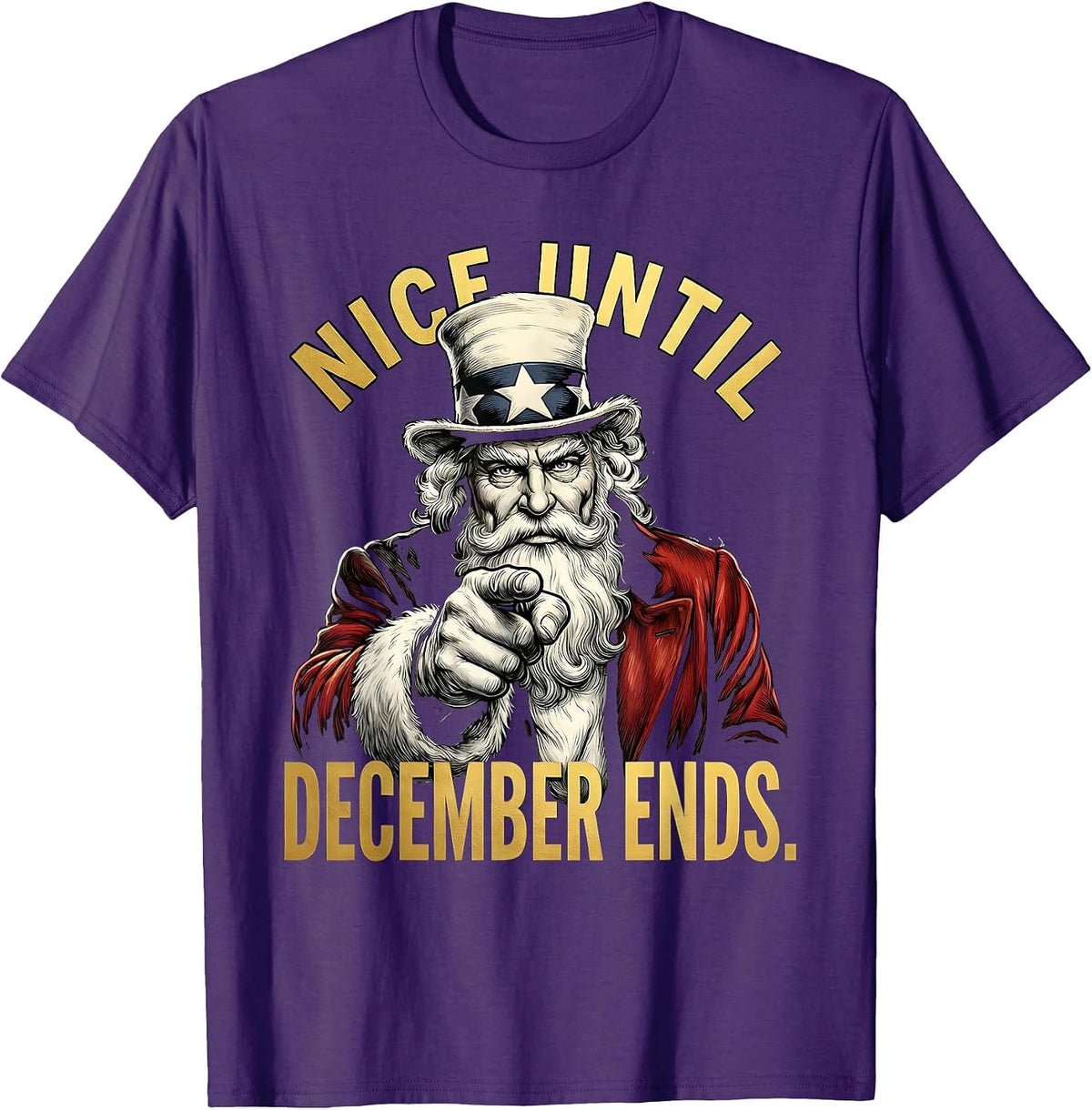 Nice Until December Ends Santa Holiday Design T-Shirt - Purple