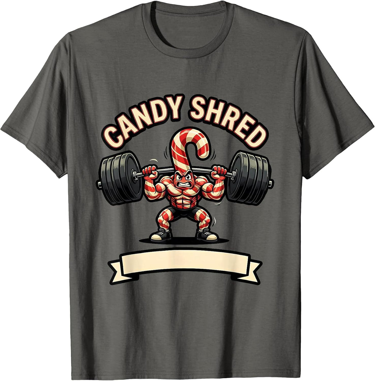 Candy Shred Funny Christmas Gym Bodybuilding Weightlifting T-Shirt - Asphalt Grey