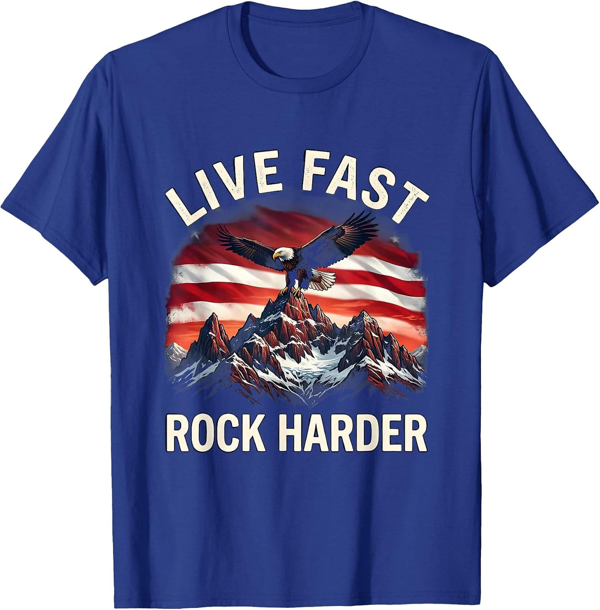 Live Fast Rock Harder 80s Rock Band Design T-Shirt - Royal Blue