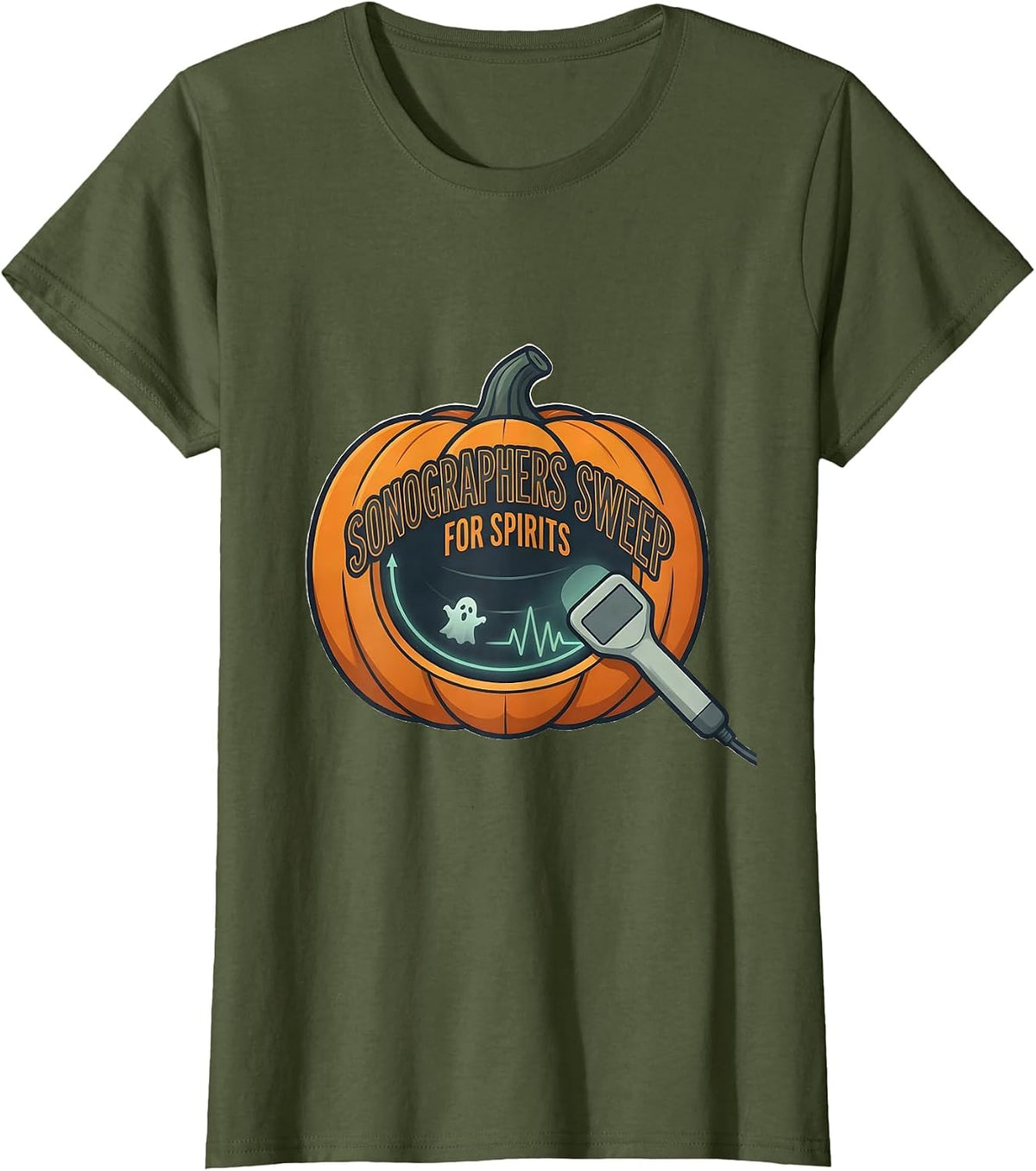Women's Sonographers Sweep For Spirits Funny Radiology Tech T-Shirt - Olive Green