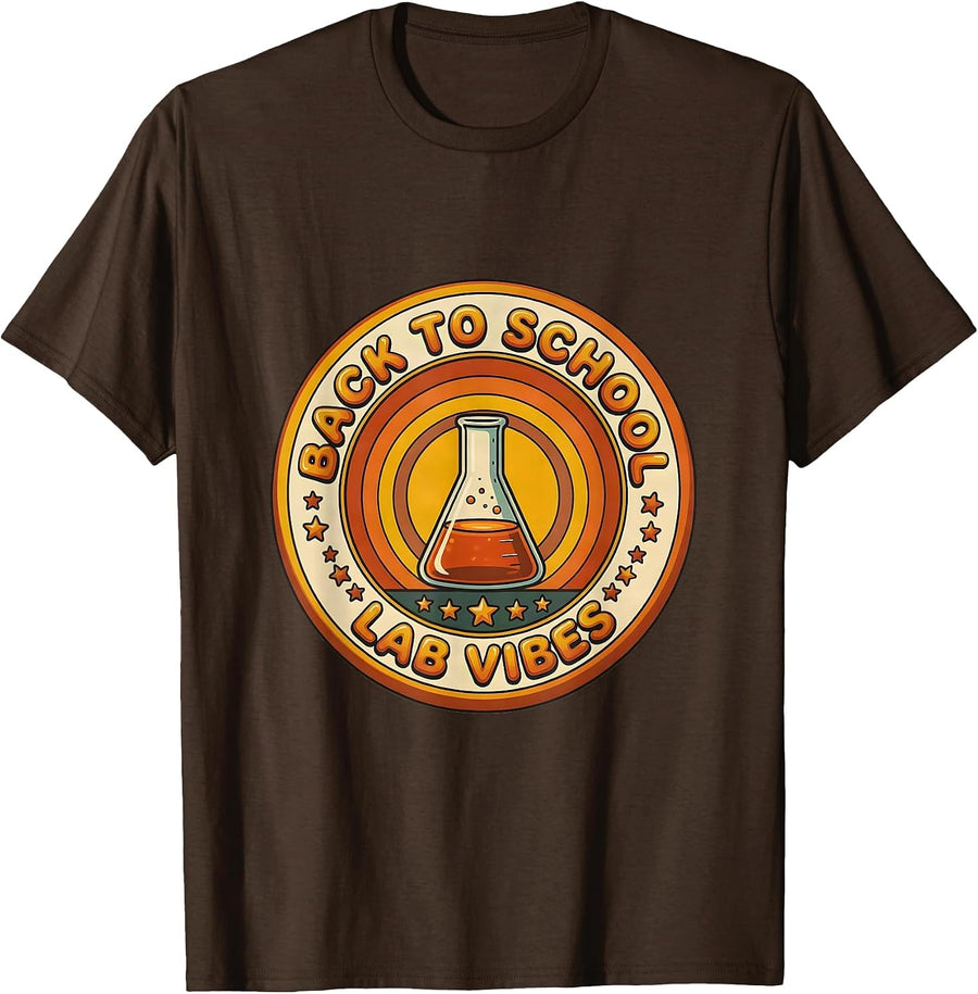 Back to School Lab Vibes Science Teacher Design T-Shirt - Brown