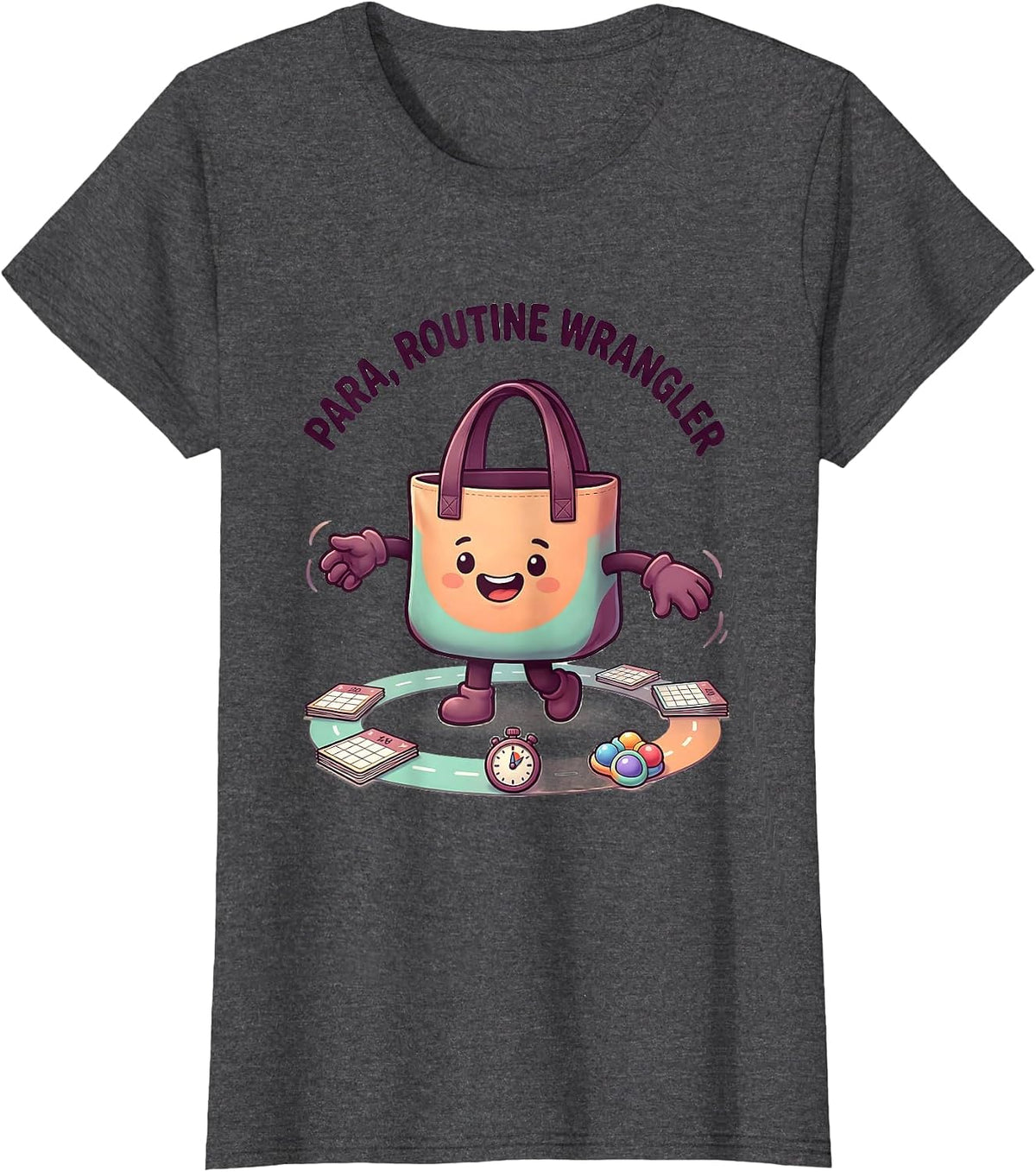 Women's Para Routine Wrangler Cute Kawaii Paraprofessional Support T-Shirt - Dark Heather Grey
