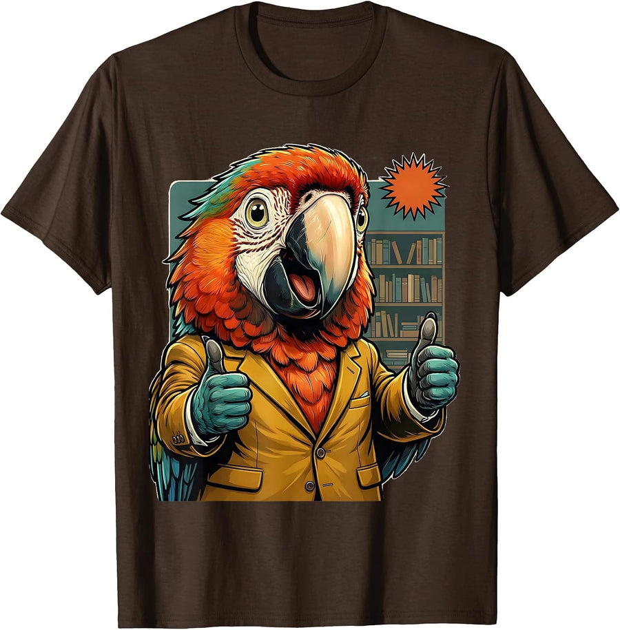 Men's Funny Parrot Zoom Meeting Background Graphic T-Shirt - Brown