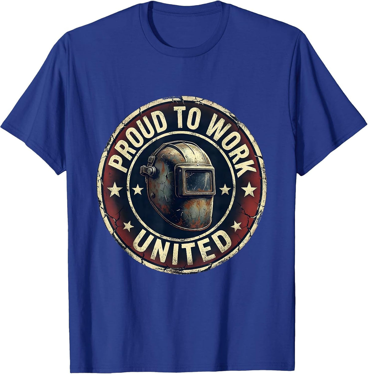 Men's Proud To Work United Distressed Union Worker Labor Day T-Shirt - Royal Blue