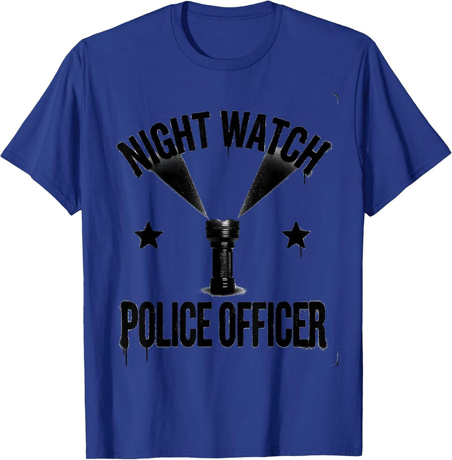 Night Watch Police Officer Bold Stenciled Costume Novelty T-Shirt - Royal Blue