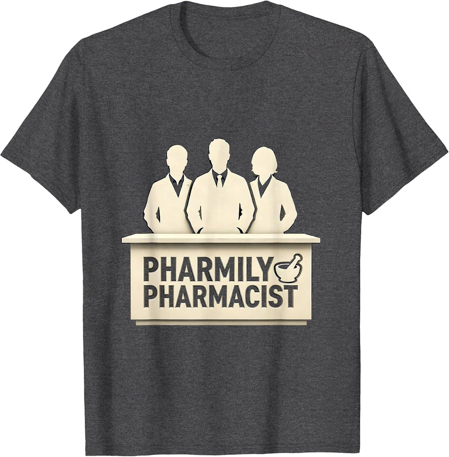 Men's Pharmily Pharmacist Funny Pharmacist Pharmacy Tech Crew T-Shirt - Dark Heather Grey