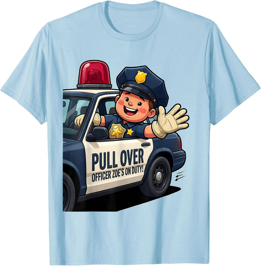 Men's Pull Over, Officer Zoe's On Duty! Funny Kids Police Officer T-Shirt - Baby Blue