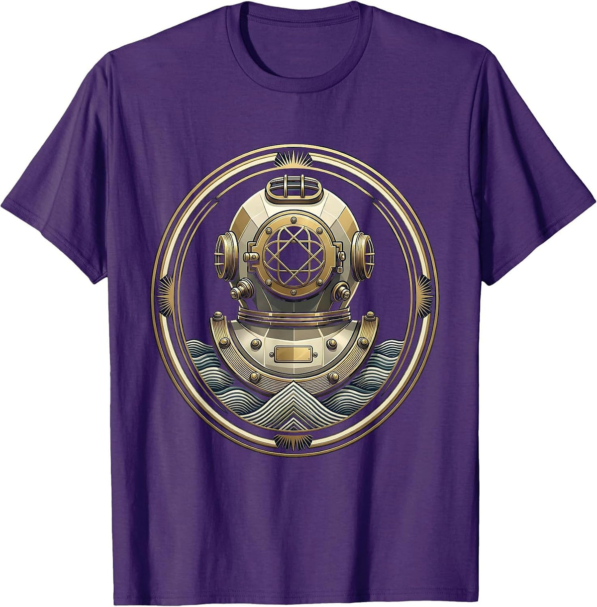 Men's Vintage Diving Helmet Seafloor Cruise Design T-Shirt - Purple