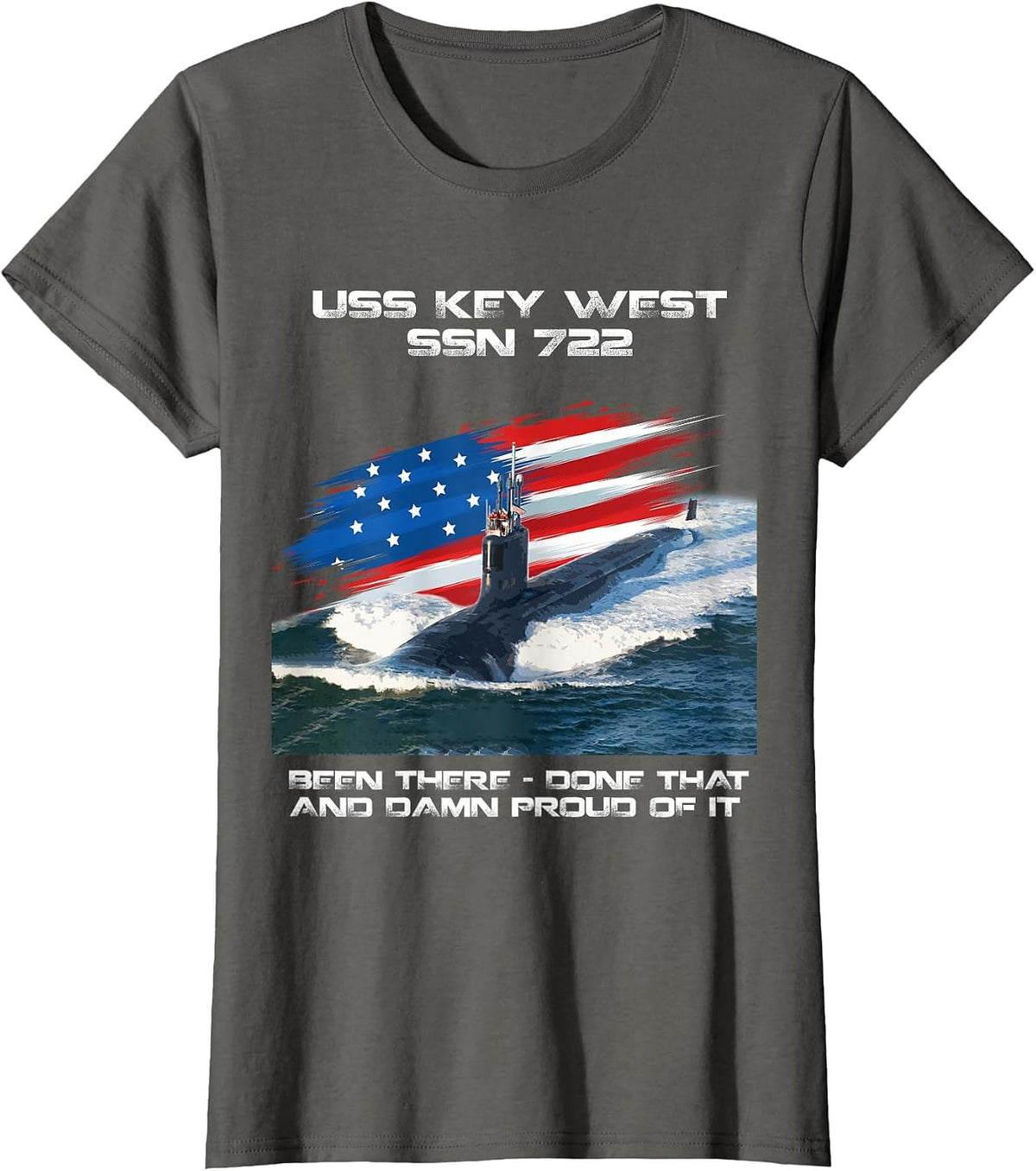 USS Key West SSN-722 American Flag Submarine Veteran Xmas T-Shirt - Asphalt Grey