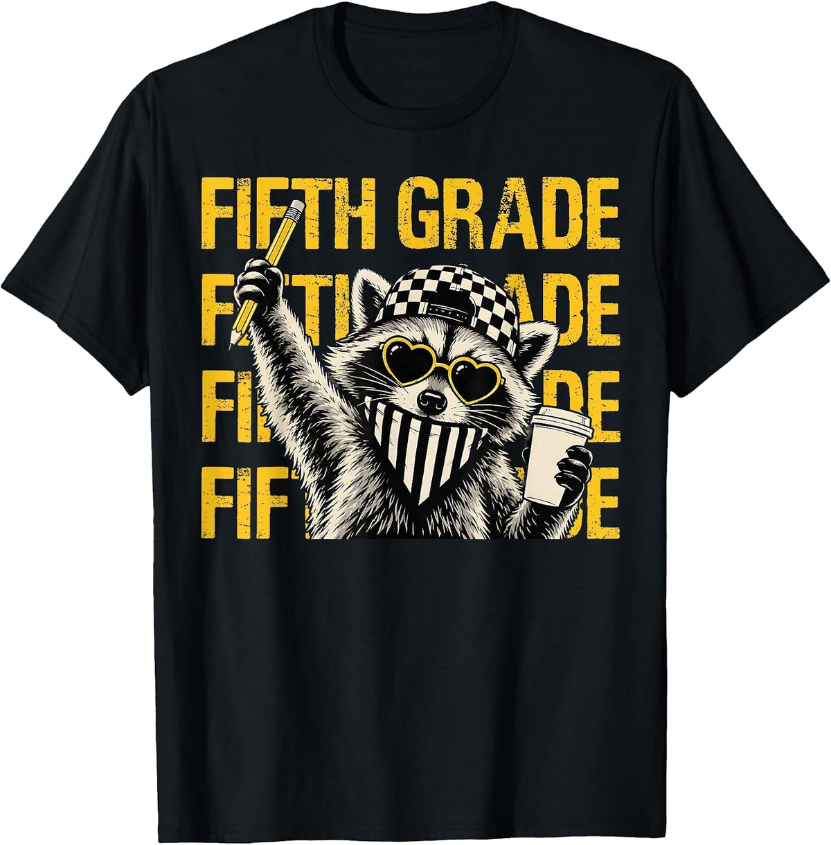 Funny Fifth Grade Teacher Feral Raccoon Back to School T-Shirt - Black