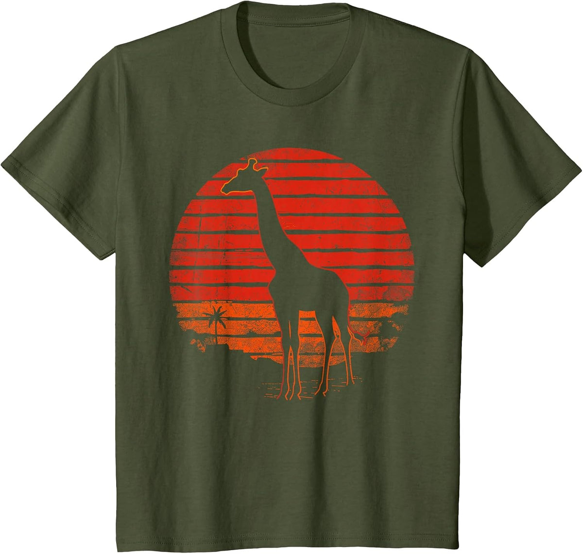 Vintage Giraffe 80s Funny Giraffe Lover Wild Animals Lover T-Shirt - Olive Green
