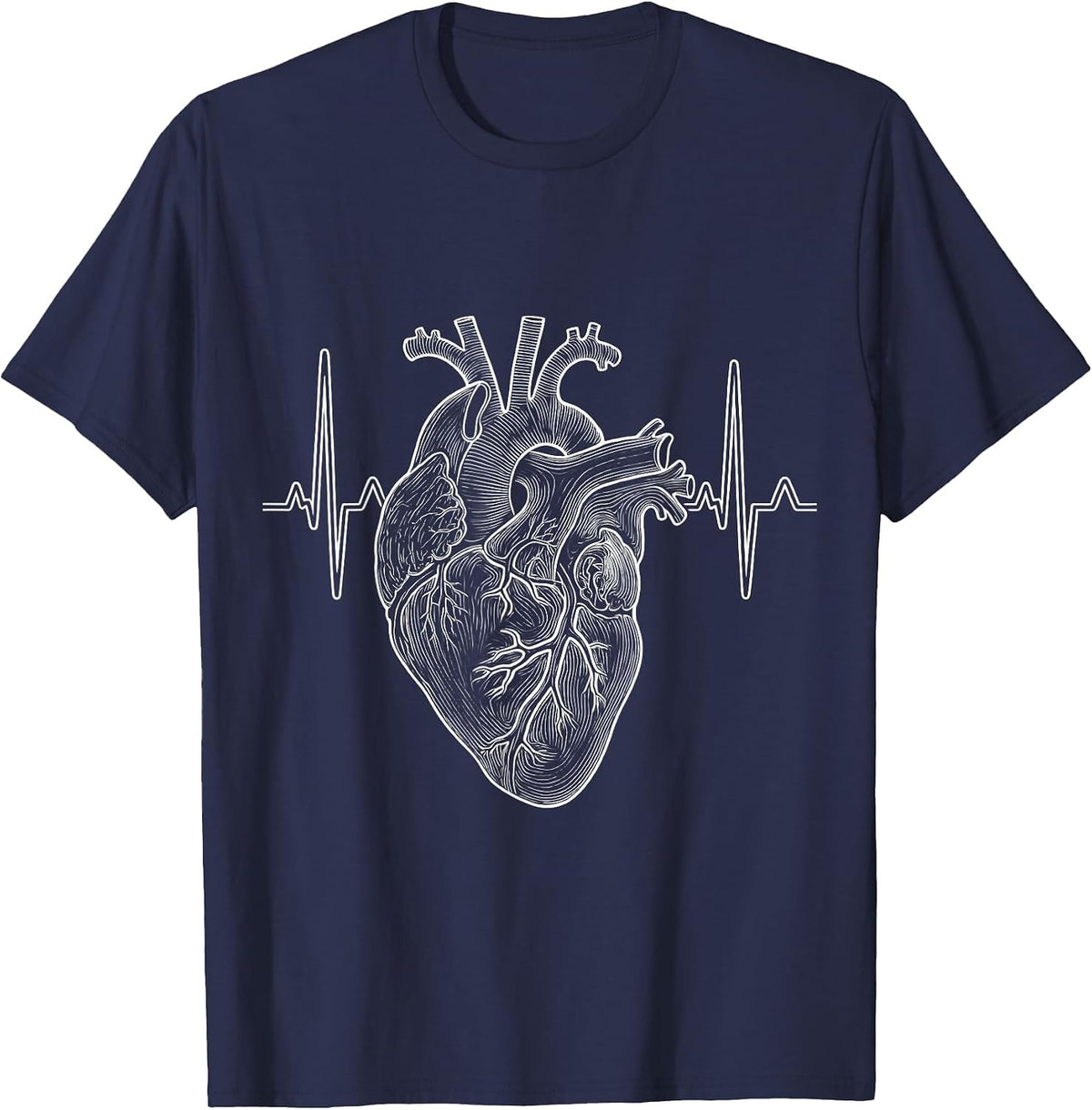 ICU Nurse Human Heart ECG Monitor Graphic T-Shirt - Navy Blue