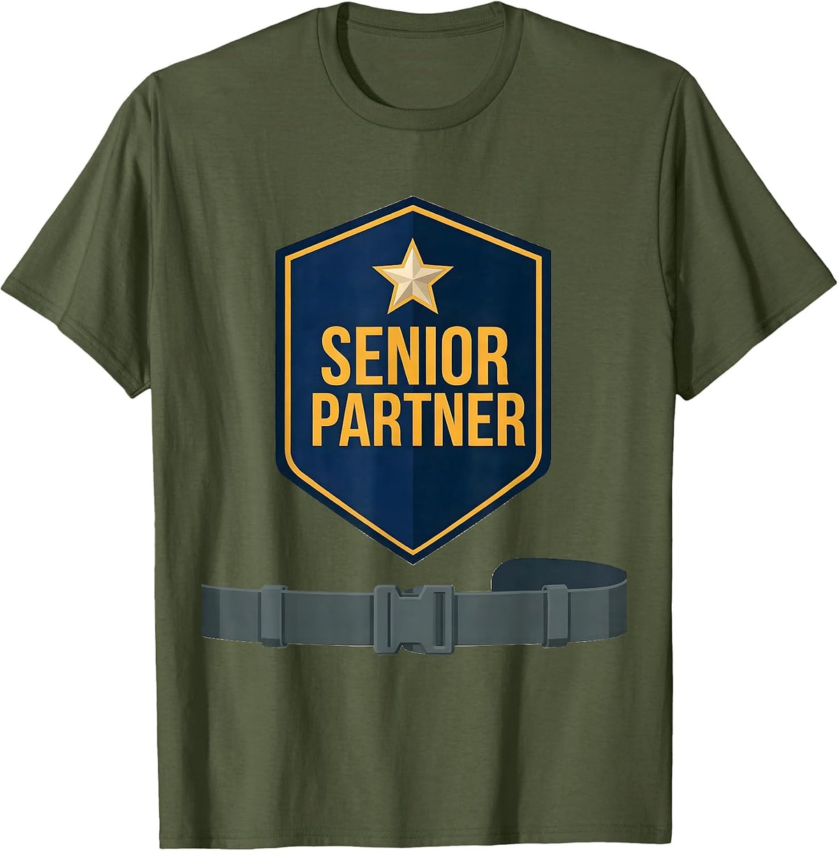 Men's SENIOR PARTNER Flat Vector Halloween Police Officer Costume T-Shirt - Olive Green