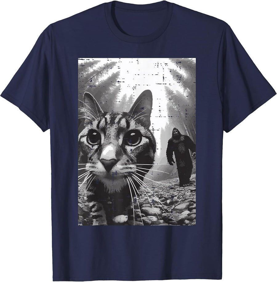 Cat Bigfoot Sasquatch Selfie Funny Kitten Meme Men Women Kid T-Shirt - Navy Blue