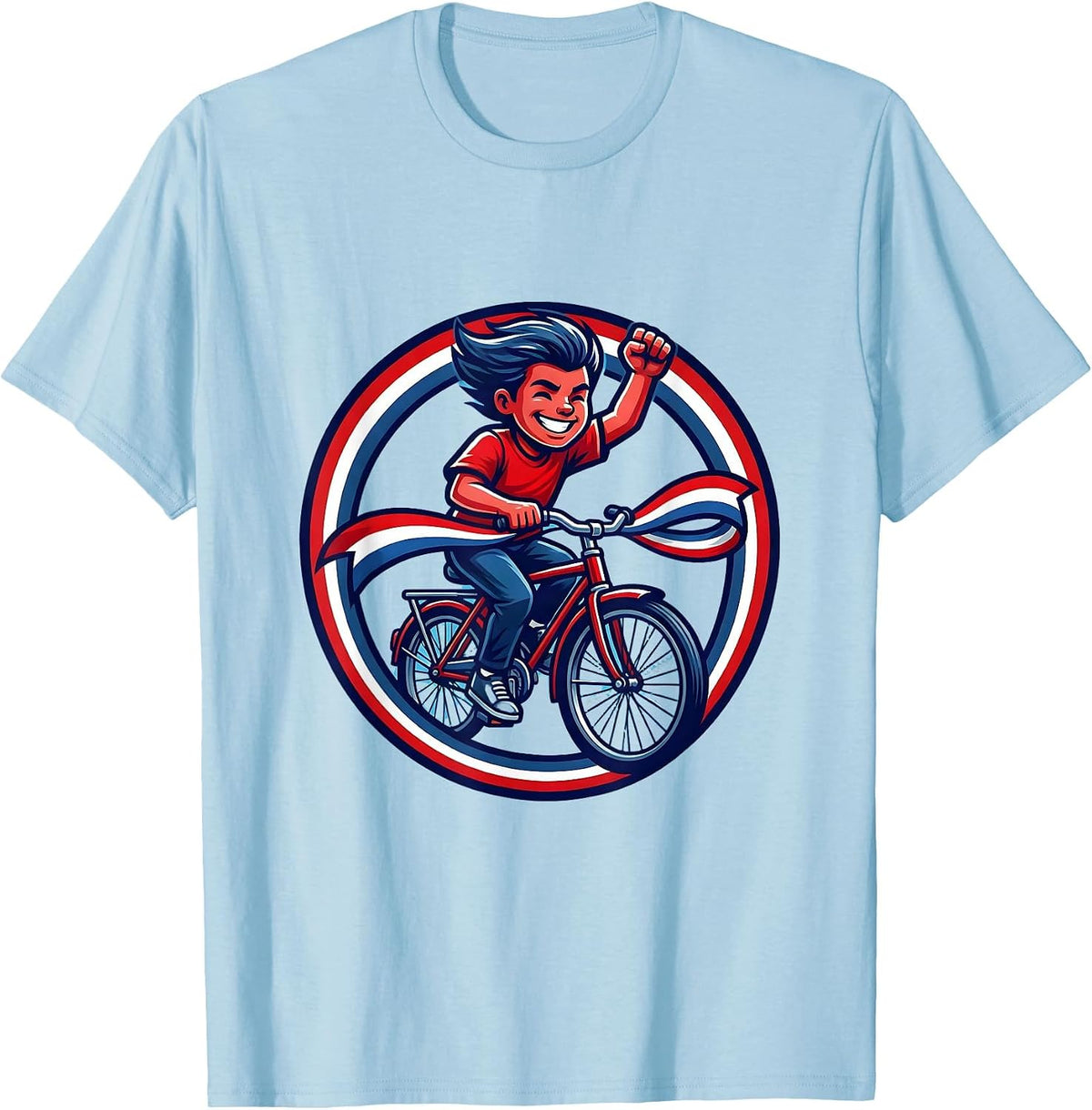 Men's Red White and Blue Bicycle Flag Streamers Kids Tee T-Shirt - Baby Blue