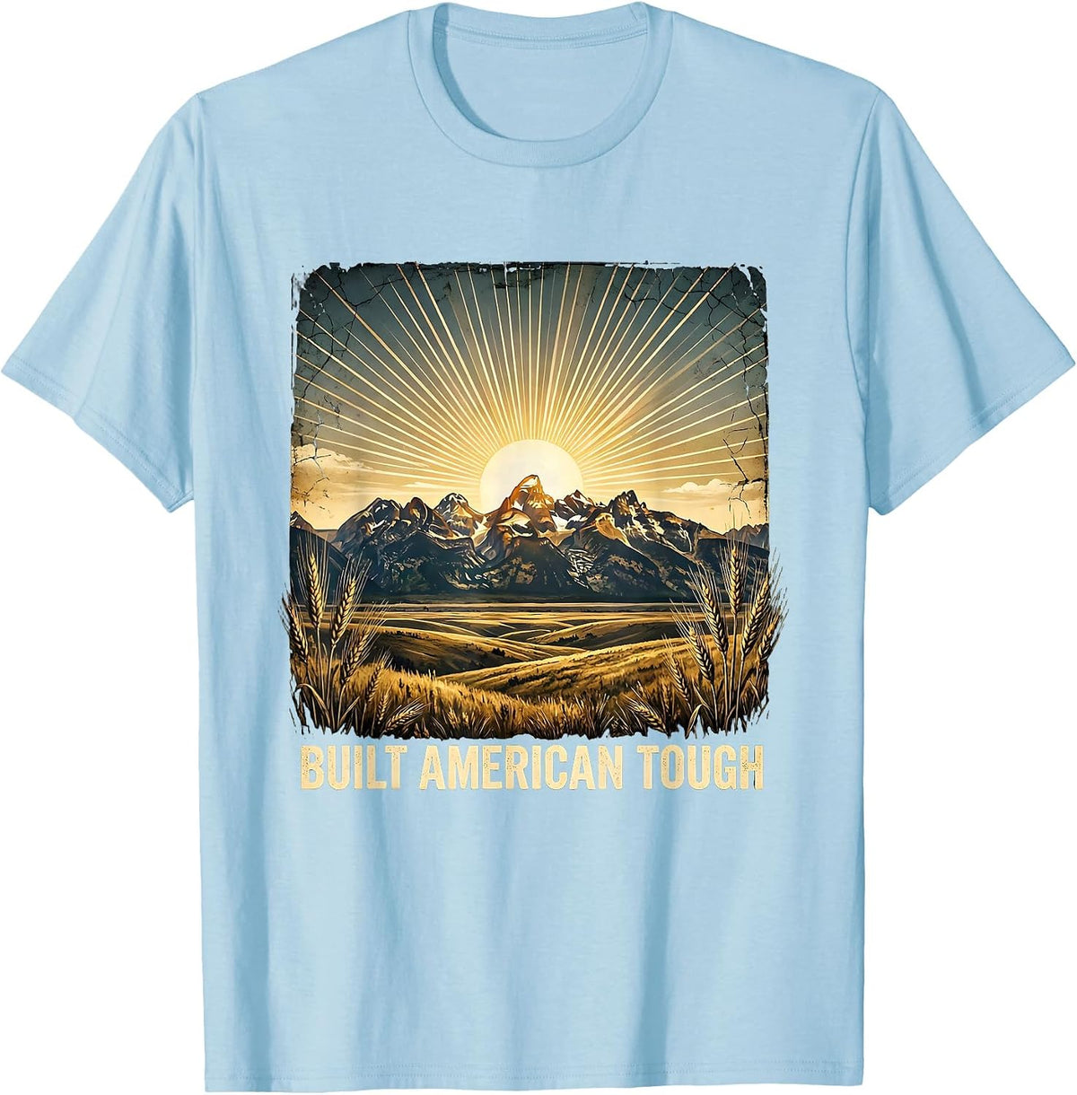 Built American Tough Patriotic Pride Design T-Shirt - Baby Blue