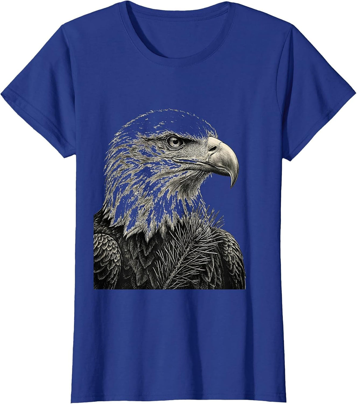 Women's Bald Eagle Head Monochromatic Wildlife Portrait T-Shirt - Royal Blue